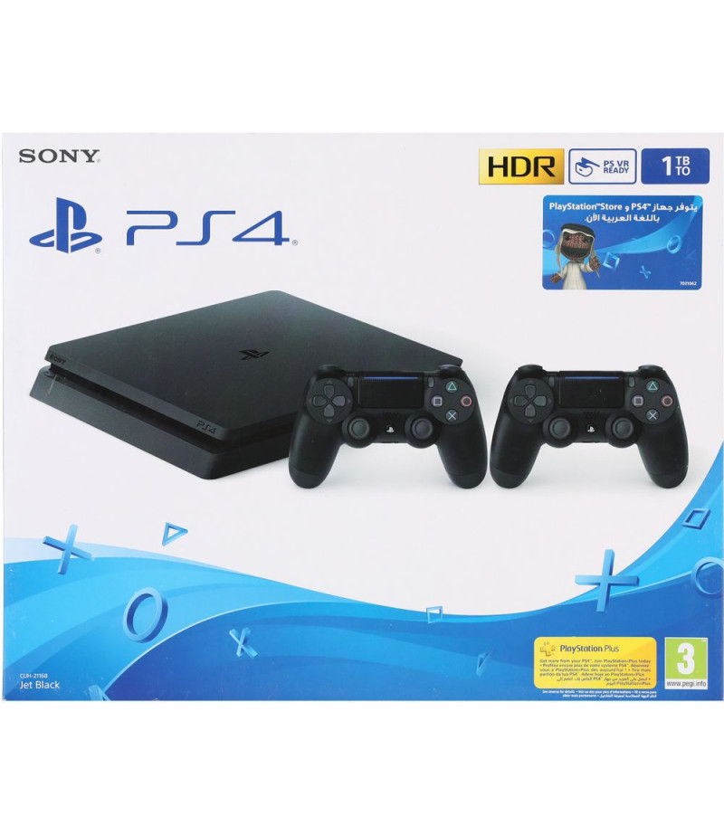 Play Station 4 - 1TB Hard Drive + Fifa 19 Arabic Edition + 2 Wireless Controller - Black